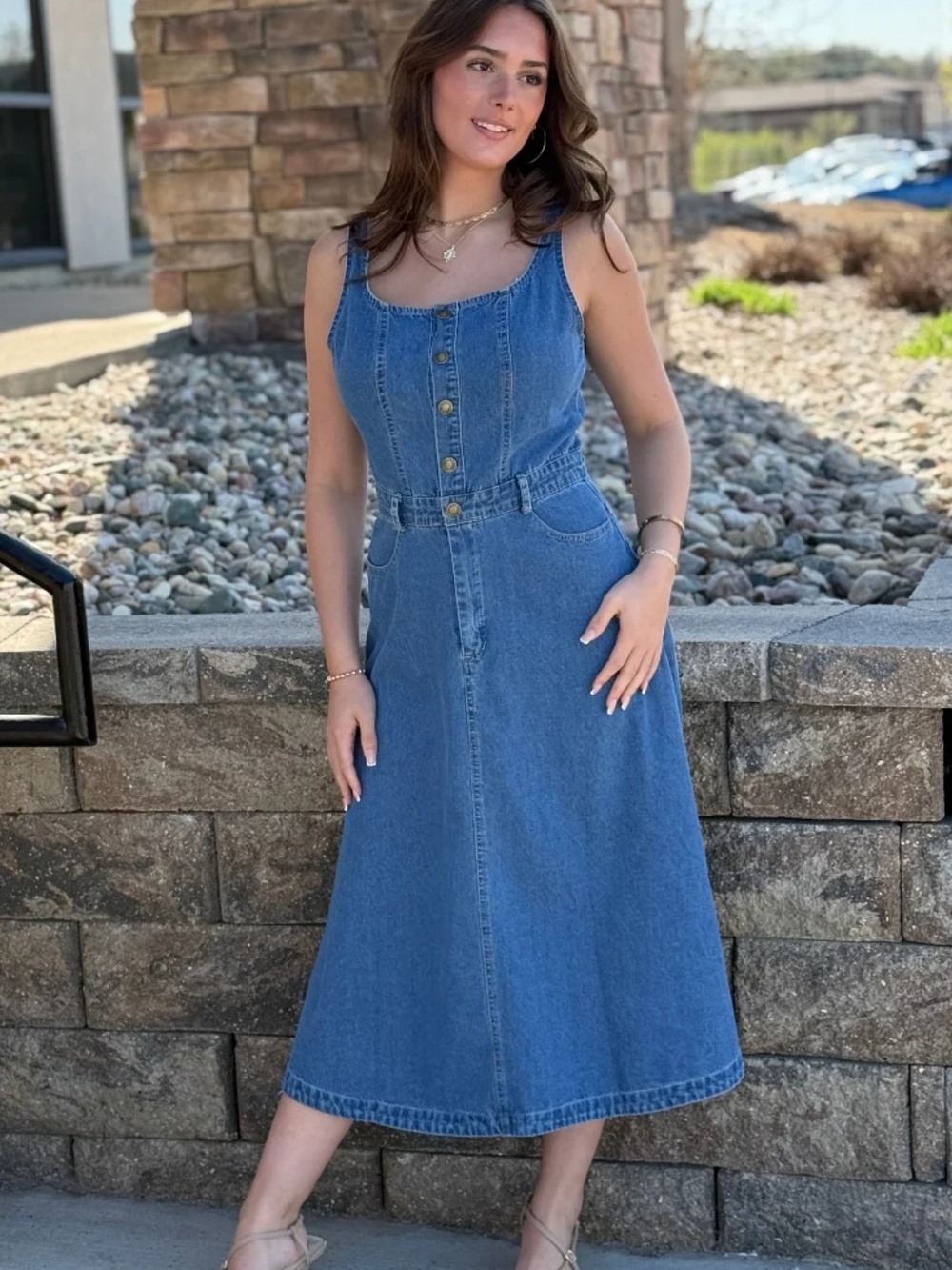 YOEASY Light Blue Denim Sleeveless Dress - XL